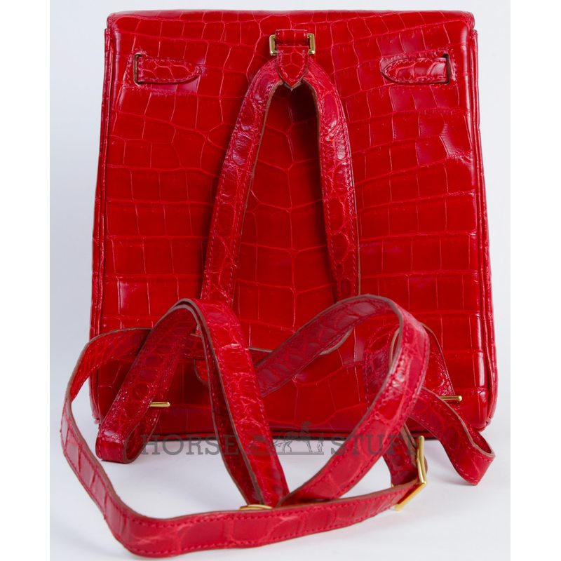 Hermes Kelly Ado II Backpack Braise Shiny Crocodile Niloticus GHW