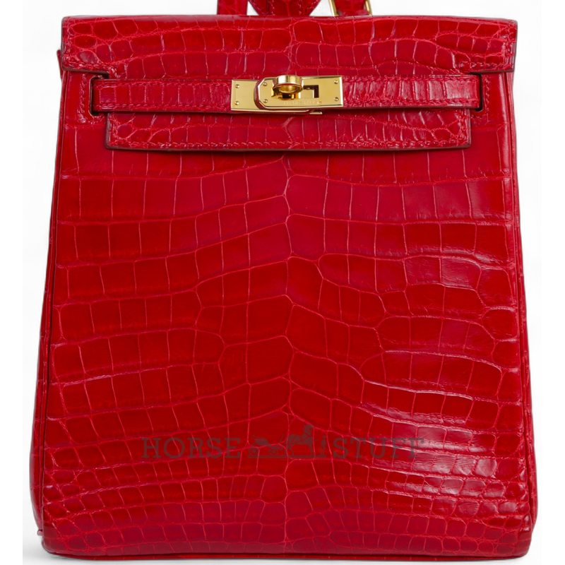 Hermes Kelly Ado II Backpack Braise Shiny Crocodile Niloticus GHW