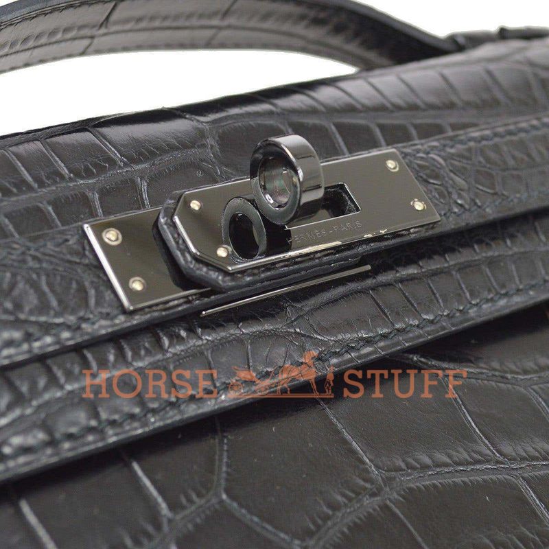 Hermès Kelly Cut Clutch Limited Edition " So Black " Black Matte Crocodile Alligator PVD ( black hardware )