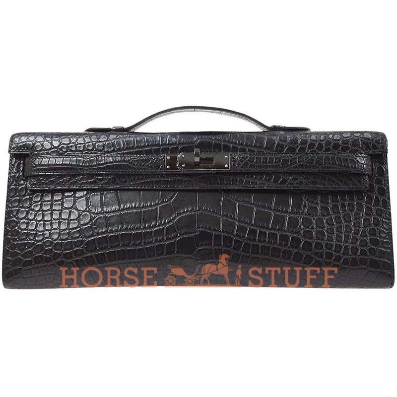 Hermès Kelly Cut Clutch Limited Edition " So Black " Black Matte Crocodile Alligator PVD ( black hardware )