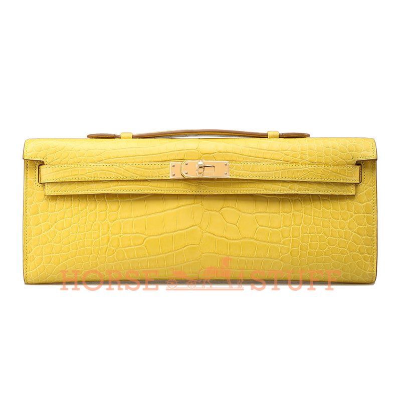 Hermès Kelly Cut Clutch Mimosa Matte Crocodile Alligator GHW