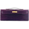 Hermès Kelly Cut Clutch Aubergine Lisse Crocodile Niloticus GHW