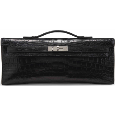 Hermès Kelly Cut Clutch Black Matte Crocodile Niloticus PHW