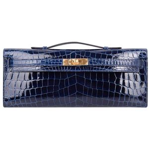 Hermès Kelly Cut Clutch Blue Sapphire Lisse Crocodile Niloticus GHW