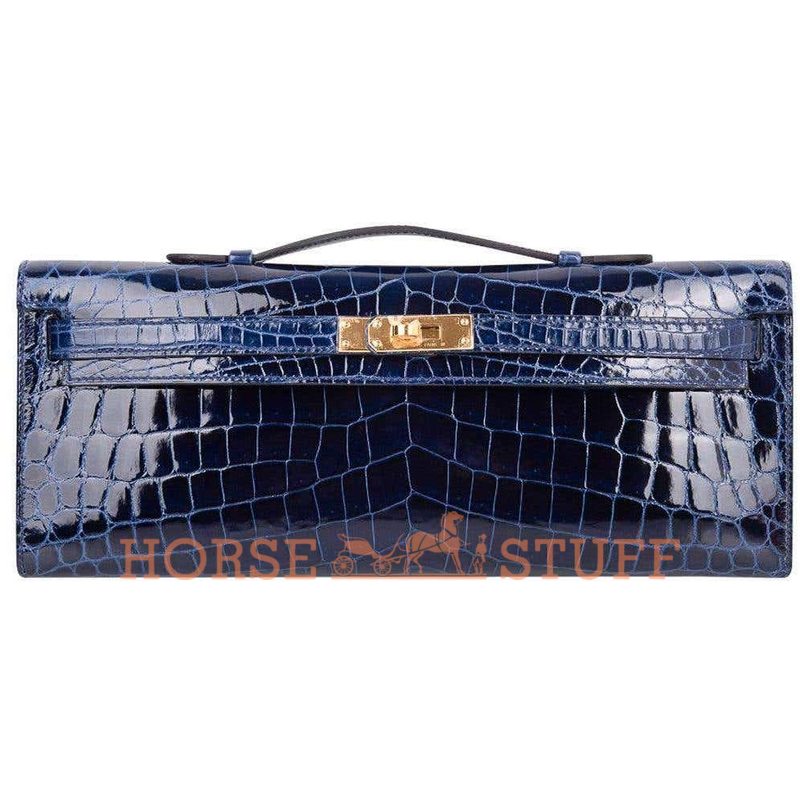 Hermès Kelly Cut Clutch Blue Sapphire Lisse Crocodile Niloticus GHW