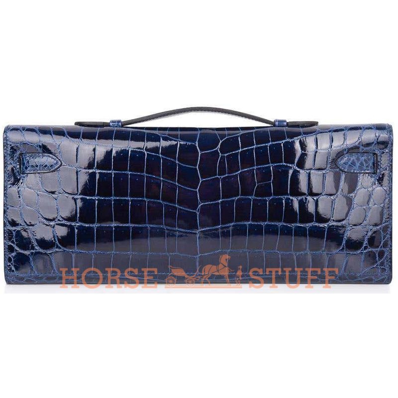 Hermès Kelly Cut Clutch Blue Sapphire Lisse Crocodile Niloticus GHW