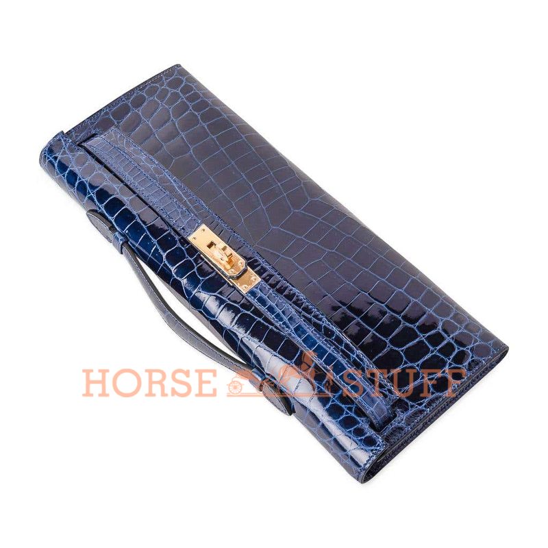 Hermès Kelly Cut Clutch Blue Sapphire Lisse Crocodile Niloticus GHW