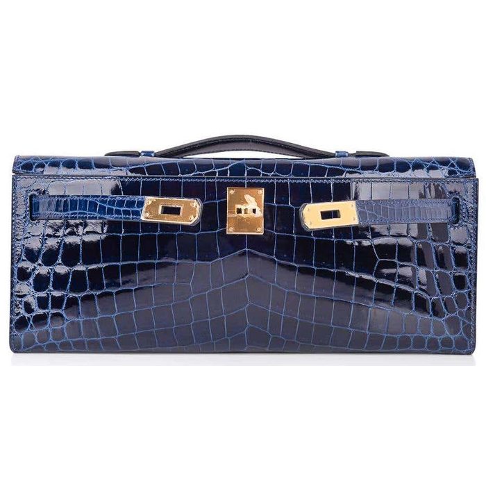 Hermès Kelly Cut Clutch Blue Sapphire Lisse Crocodile Niloticus GHW from  100% authentic materials!