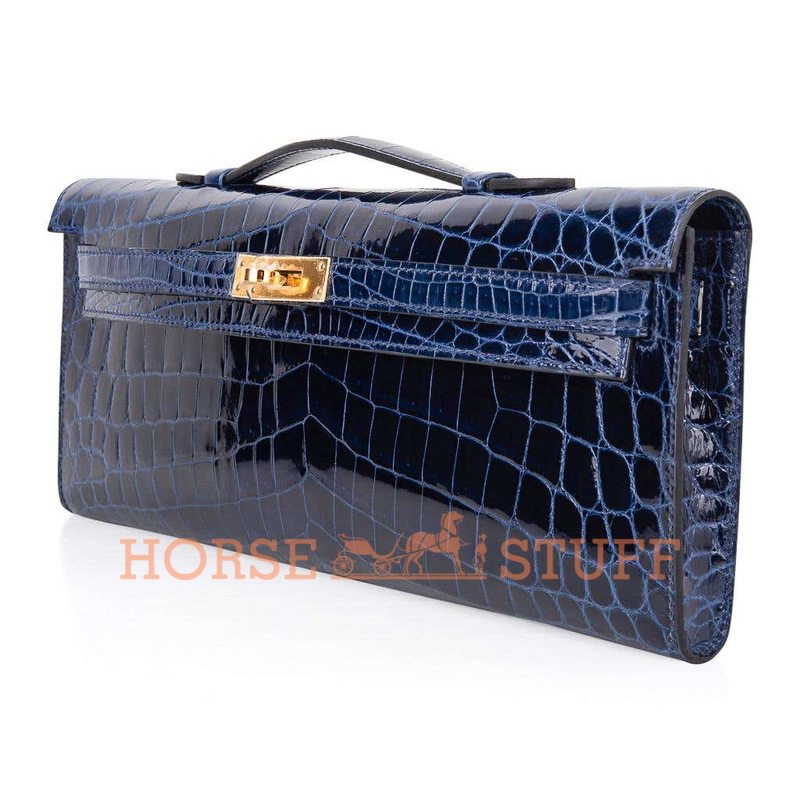 Hermès Kelly Cut Clutch Blue Sapphire Lisse Crocodile Niloticus GHW