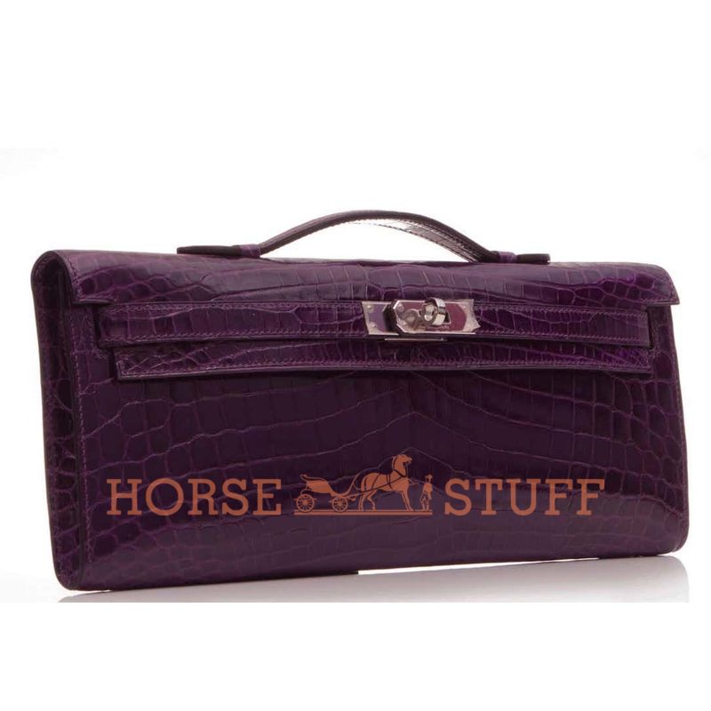 Hermès Kelly Cut Clutch Prune Lisse Crocodile Niloticus PHW