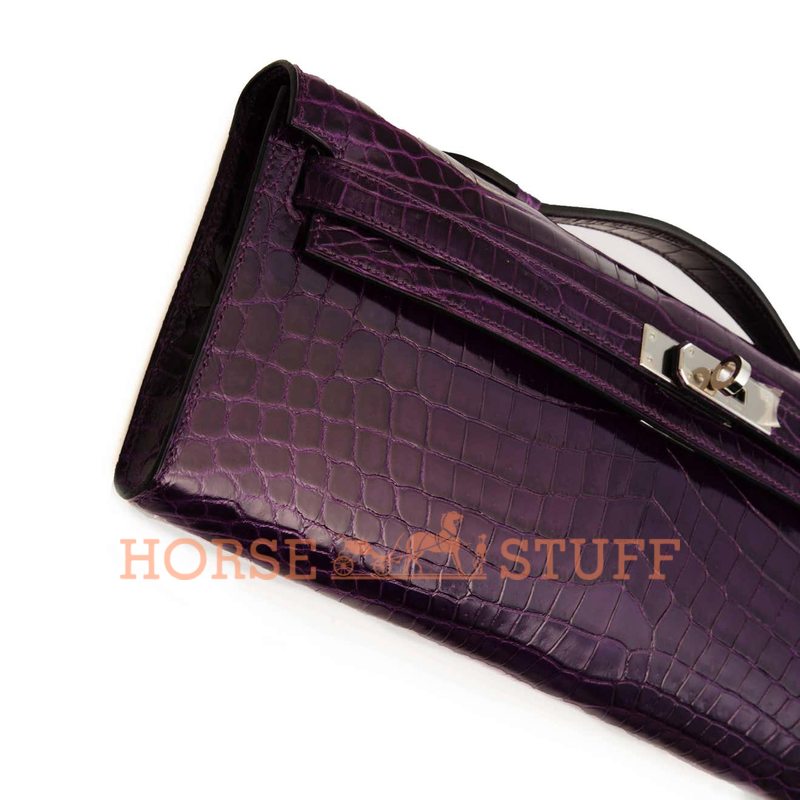 Hermès Kelly Cut Clutch Prune Lisse Crocodile Niloticus PHW