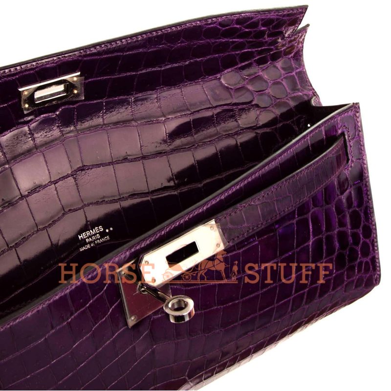 Hermès Kelly Cut Clutch Prune Lisse Crocodile Niloticus PHW