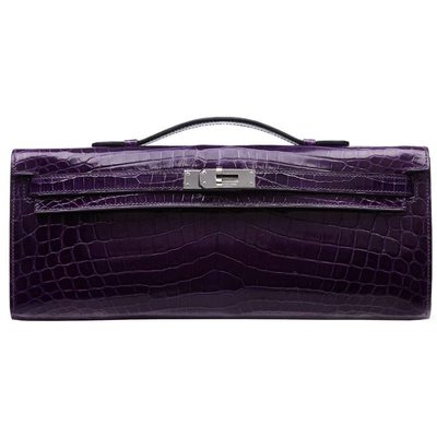 Hermès Kelly Cut Clutch Prune Lisse Crocodile Niloticus PHW