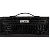 Hermès Kelly Cut Clutch Black Lisse Crocodile Porosus White 18K Gold, Diamonds