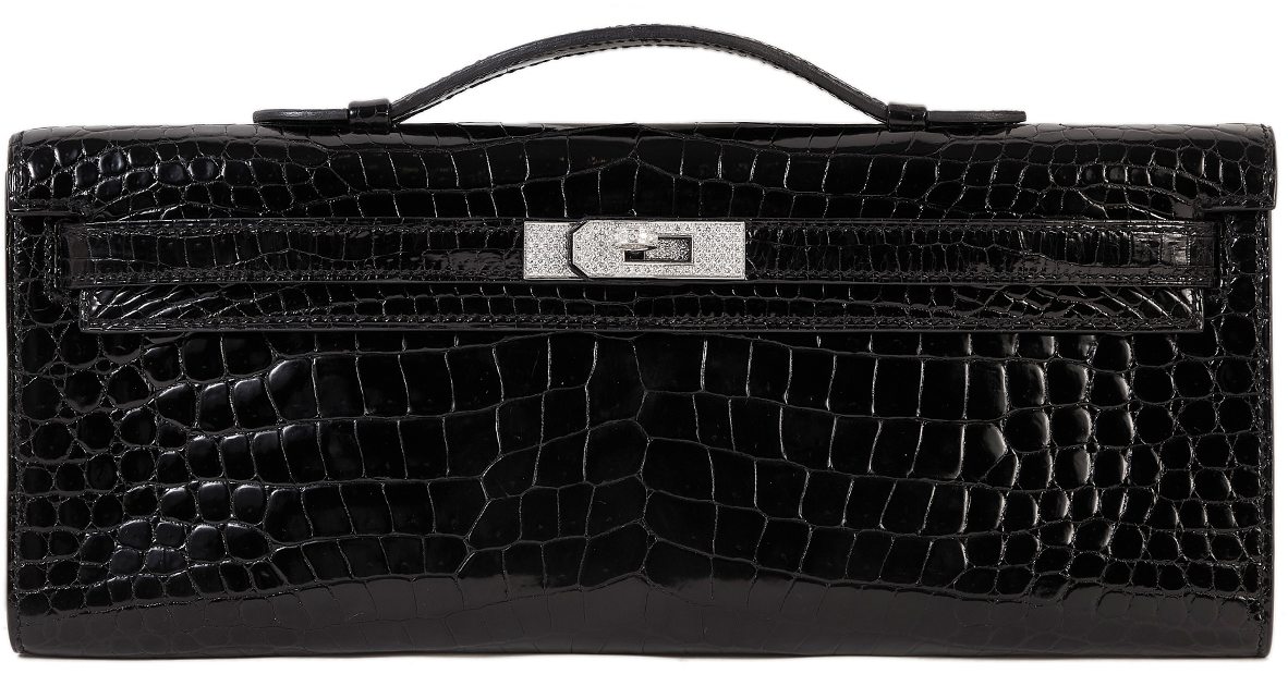 Hermès Kelly Cut Noir (Black) Crocodile Porosus Lisse Palladium Hardwa —  The French Hunter