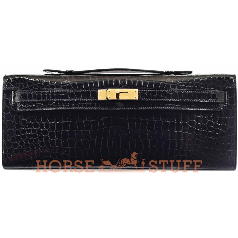 Hermès Kelly Cut Clutch Black Lisse Crocodile Porosus GHW