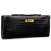 Hermès Kelly Cut Clutch Black Lisse Crocodile Porosus GHW