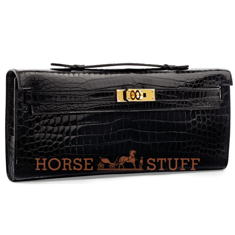 Hermès Kelly Cut Clutch Black Lisse Crocodile Porosus GHW