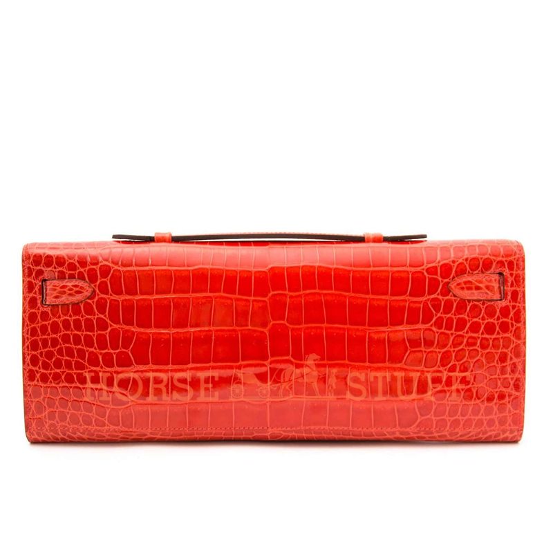 Hermès Kelly Cut Clutch Orange Lisse Crocodile Porosus GHW