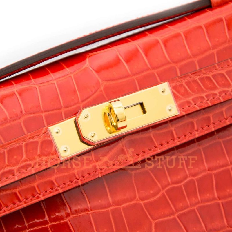 Hermès Kelly Cut Clutch Orange Lisse Crocodile Porosus GHW