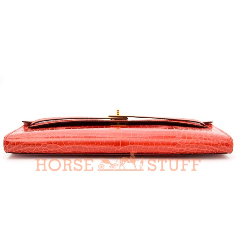 Hermès Kelly Cut Clutch Orange Lisse Crocodile Porosus GHW