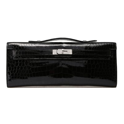 Hermès Kelly Cut Clutch Black Lisse Crocodile Niloticus PHW