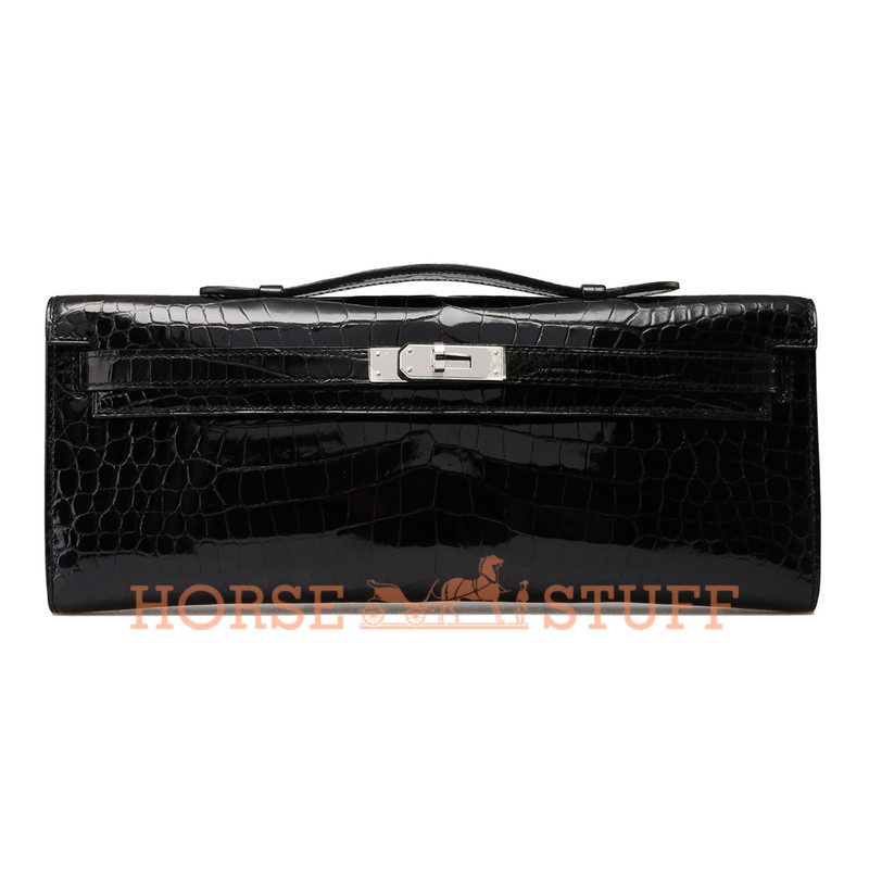 Hermès Kelly Cut Clutch Black Lisse Crocodile Niloticus PHW