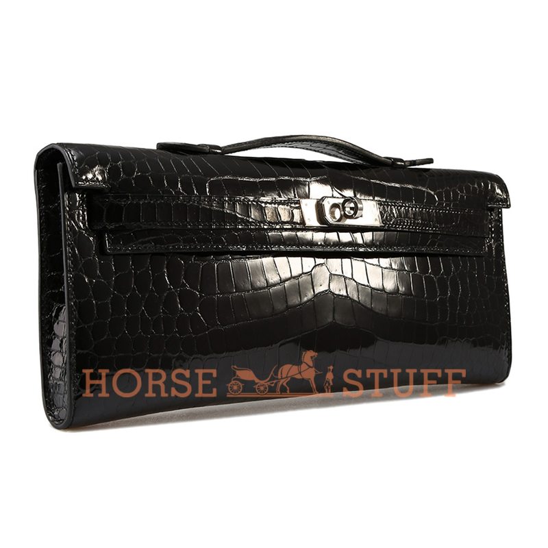 Hermès Kelly Cut Clutch Black Lisse Crocodile Niloticus PHW