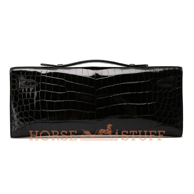 Hermès Kelly Cut Clutch Black Lisse Crocodile Niloticus PHW