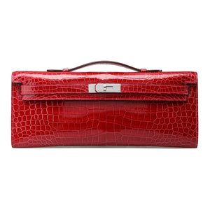 Hermes Kelly Pochette Braise Alligator Lisse Shiny Gold Hardware