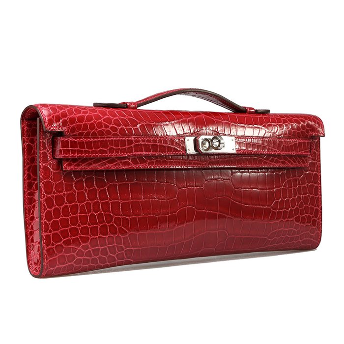 Hermes Kelly Cut 31 Clutch 8L Beton Matte Porosus Croc PHW