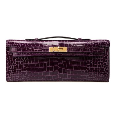 Hermès Kelly Cut Clutch Cassis Lisse Crocodile Porosus GHW