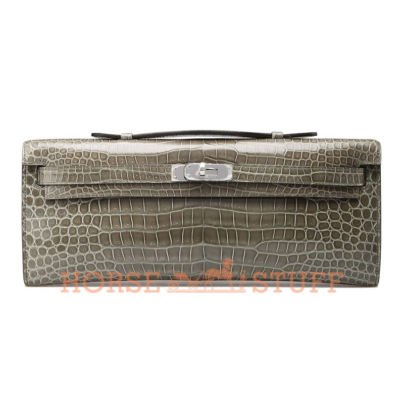 Hermès Kelly Cut Clutch Gris Tourterelle Lisse Crocodile Niloticus PHW