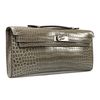 Hermès Kelly Cut Clutch Gris Tourterelle Lisse Crocodile Niloticus PHW