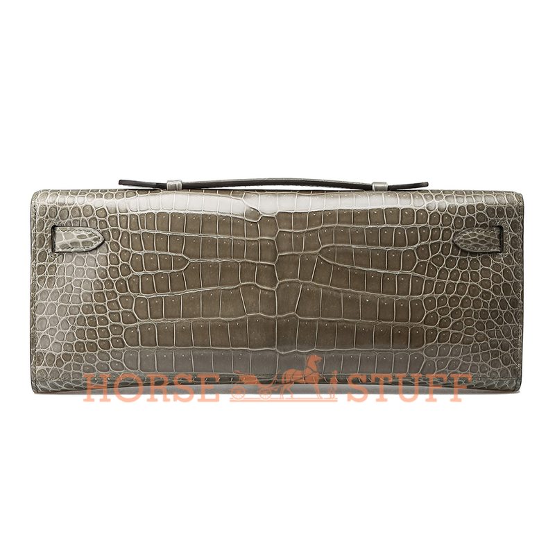 Hermès Kelly Cut Clutch Gris Tourterelle Lisse Crocodile Niloticus PHW