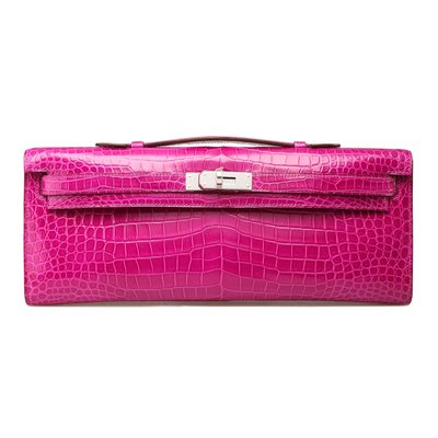 Hermès Kelly Cut Clutch Rose Scheherazade Lisse Crocodile Porosus PHW