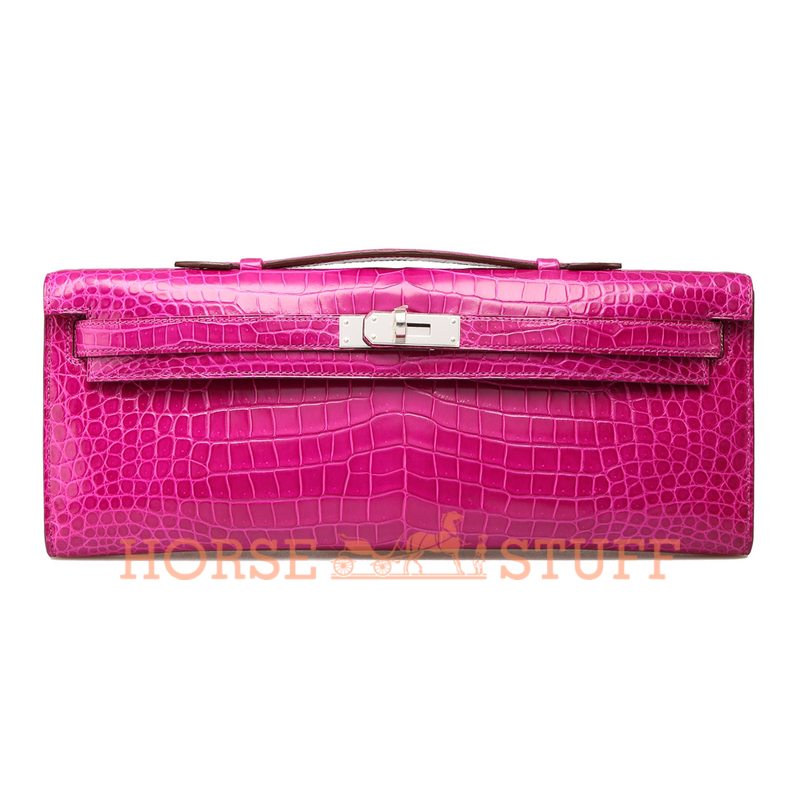 Hermès Kelly Cut Clutch Rose Scheherazade Lisse Crocodile Porosus PHW