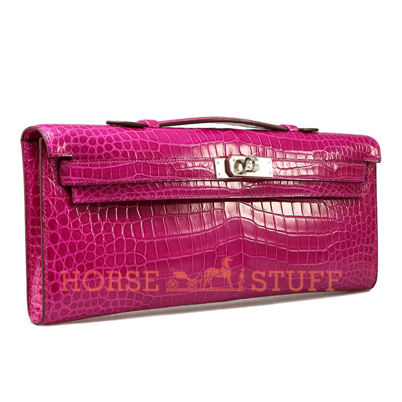 Hermès Kelly Cut Clutch Rose Scheherazade Lisse Crocodile Porosus PHW