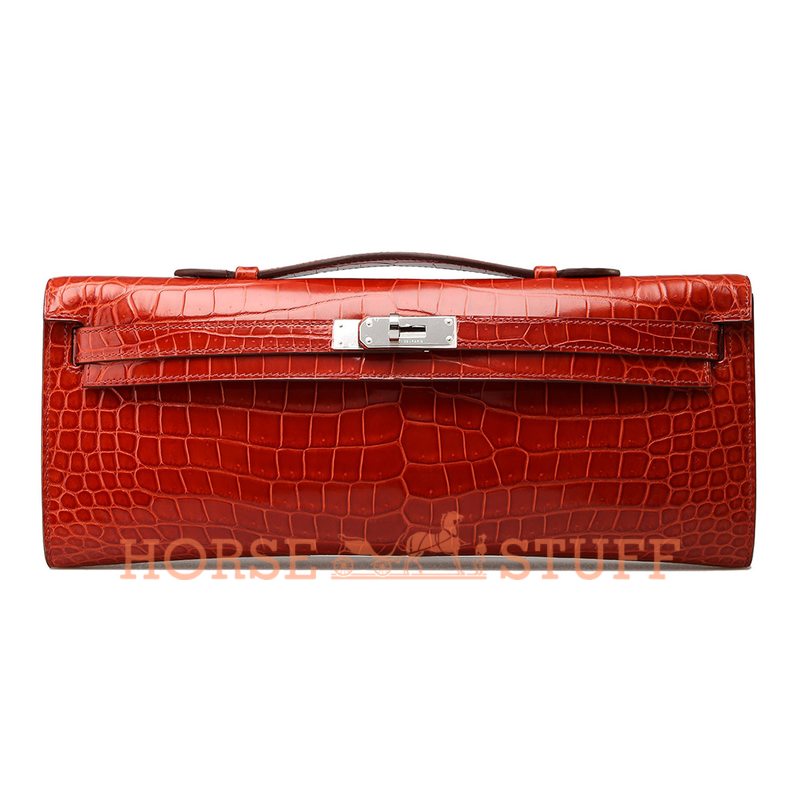 Hermès Kelly Cut Clutch Sanguine Lisse Crocodile Porosus PHW