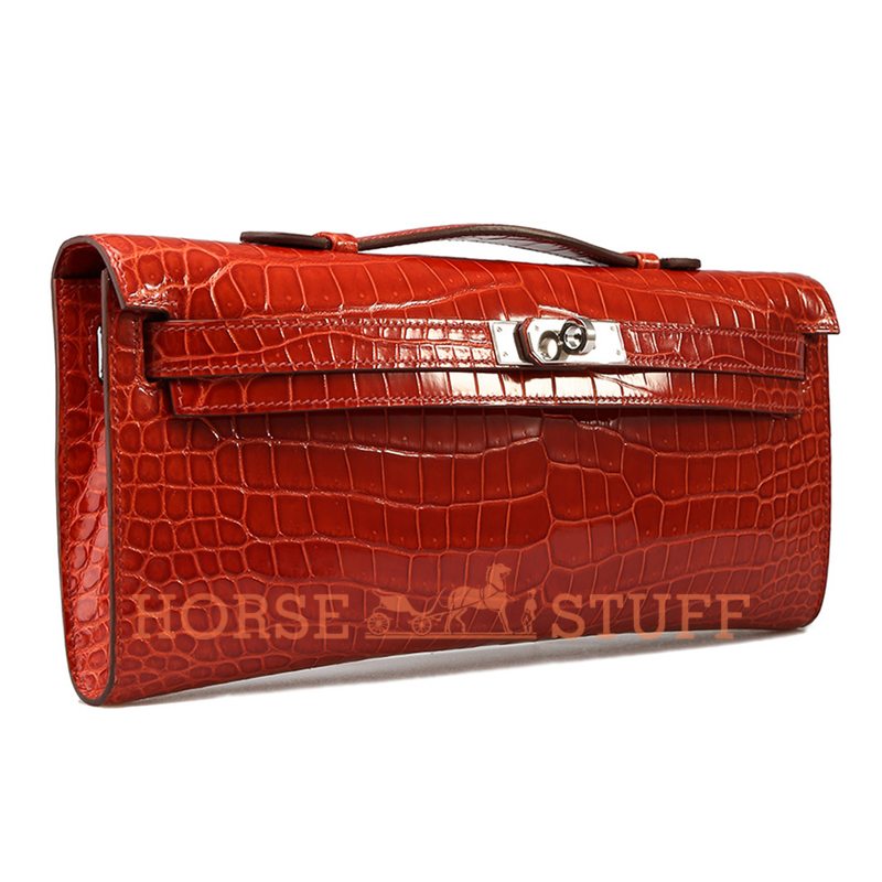 Hermès Kelly Cut Clutch Sanguine Lisse Crocodile Porosus PHW