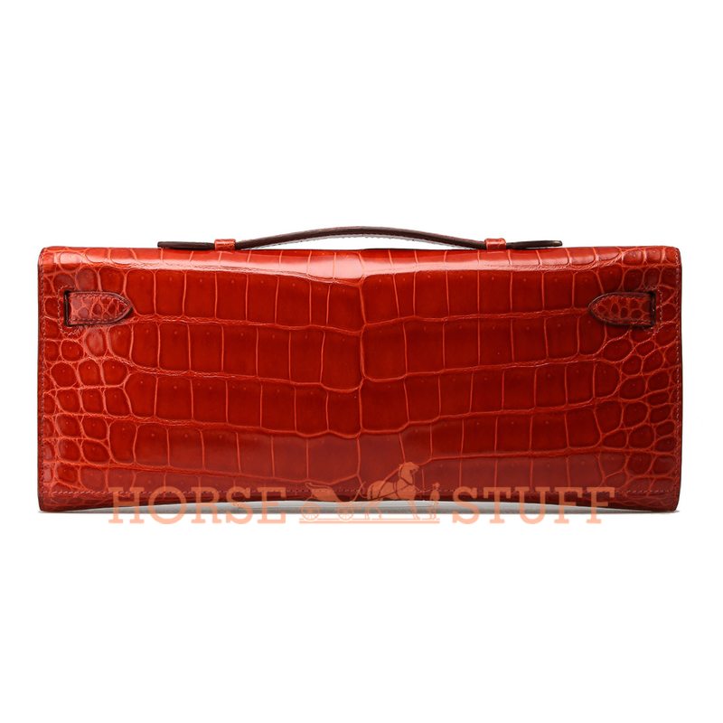 Hermès Kelly Cut Clutch Sanguine Lisse Crocodile Porosus PHW