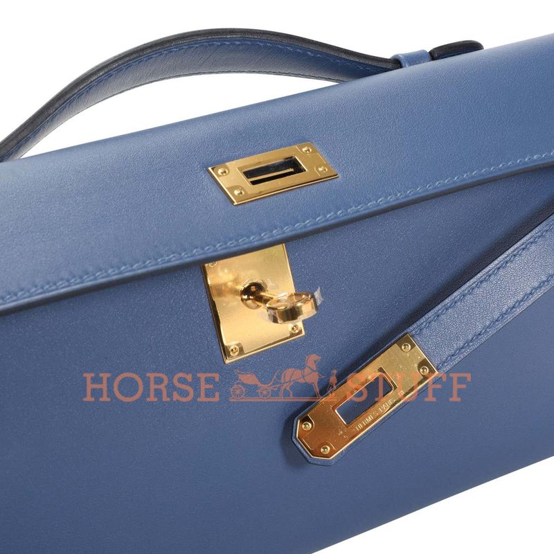 Hermès Kelly Cut Clutch Blue Brighton Swift GHW