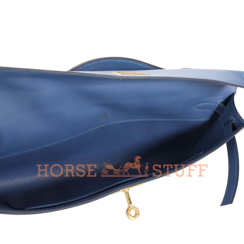 Hermès Kelly Cut Clutch Blue Brighton Swift GHW