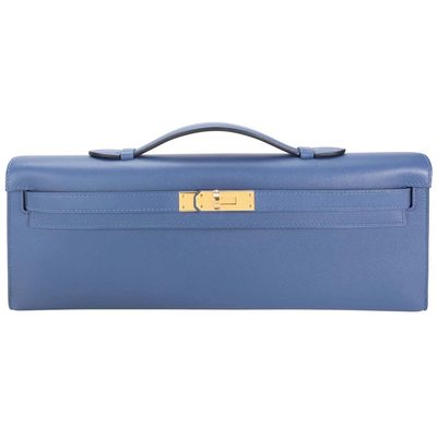 Hermès Kelly Cut Clutch Blue Brighton Swift GHW 