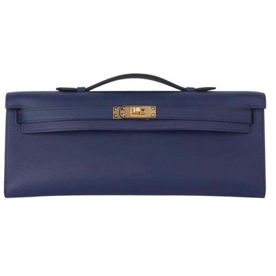 Hermès Kelly Cut Clutch Blue Encre Swift GHW 