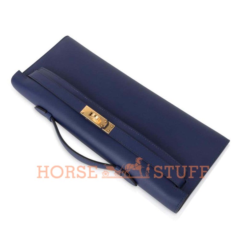 Hermès Kelly Cut Clutch Blue Encre Swift GHW