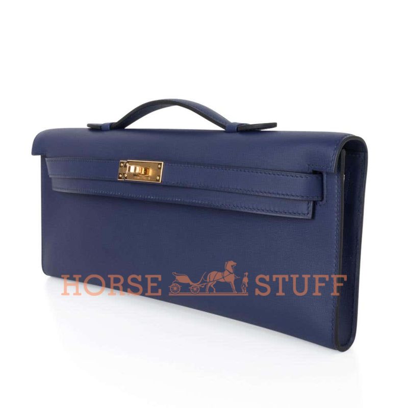 Hermès Kelly Cut Clutch Blue Encre Swift GHW