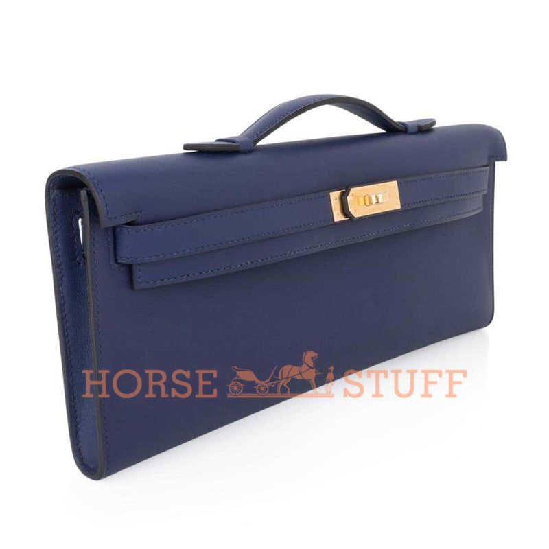 Hermès Kelly Cut Clutch Blue Encre Swift GHW