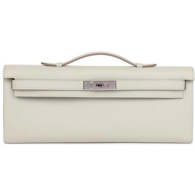 Hermès Kelly Cut Clutch Gris Perle Swift PHW