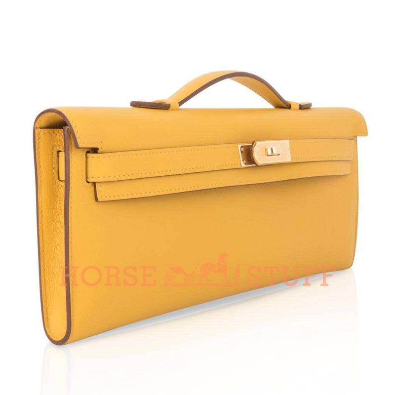 Hermès Kelly Cut Clutch Jaune Ambre Swift GHW